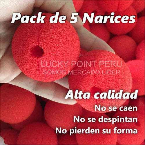 Imagen 3 de 3 de Pack Nariz De Payaso Clown 5 Unidades