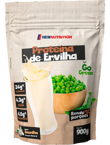 Proteína da Ervilha Sabor Baunilha em Sachê de 900g Suplemento em Pó NewNutrition Pea Protein Vegetal 100% Vegano e Natural