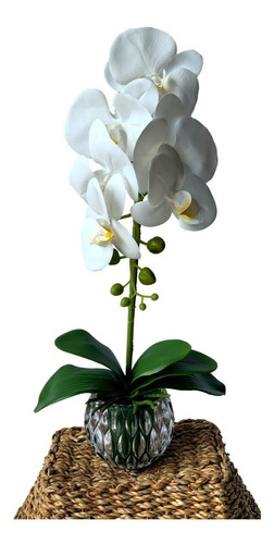 1 Orquídea Com Vaso Flor Branca Artificial P/ Festa De Luxo | Parcelamento  sem juros