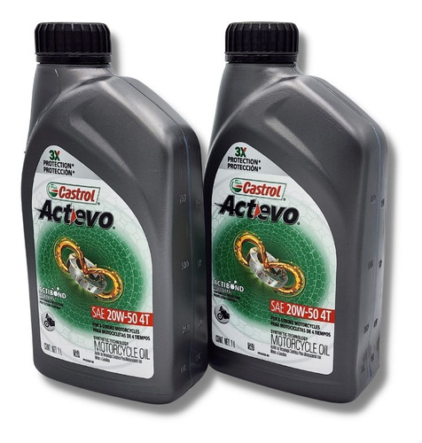 Aceite Castrol Actevo Sintetic 20w-50 Moto 4t, 2 Botellas 1l