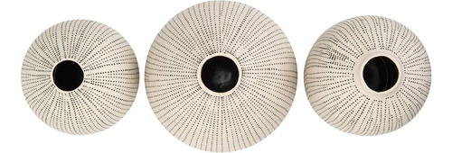 Jarrón De Cerámica Con Textura De Lunares Negros 3 Pzas Color Blanco