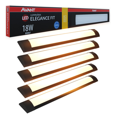 Kit 5 Luminaria Led Elegance Fit 18w 3000k Preto Avant