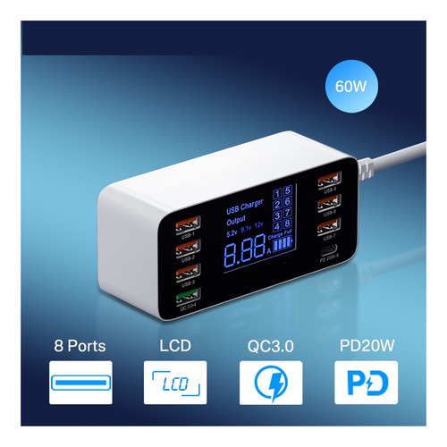 Cargador Usb De Carga Rápida De 8 Puertos Qc3.0 Estación De