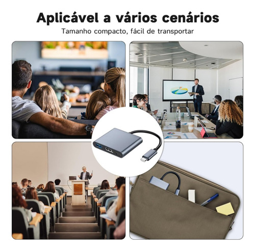 Adaptador Tipo C A Hdmi 4k Convertidor Hub Usb 3.0 3 En 1