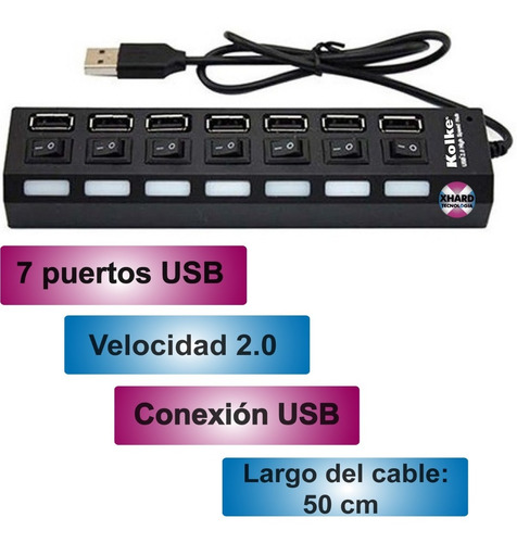 Hub Usb 2.0 Multiplicador 7 Puertos Pc Notebook Multi Usb