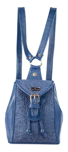 Mochila De Piel Grabada Para Dama Mini Backpack Moda Mujer Color Azul Diseño de la tela Susy Azul