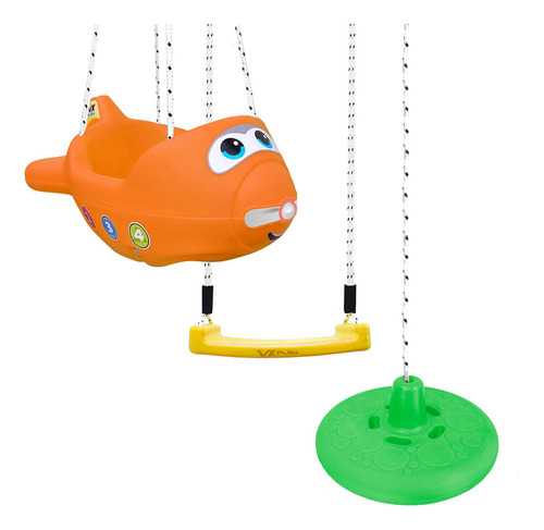 Hamaca Tabla Columpio Super Reforzada Para Niños Vxplay Color Avion Naranja - Tablita Amarilla - Disco Verde