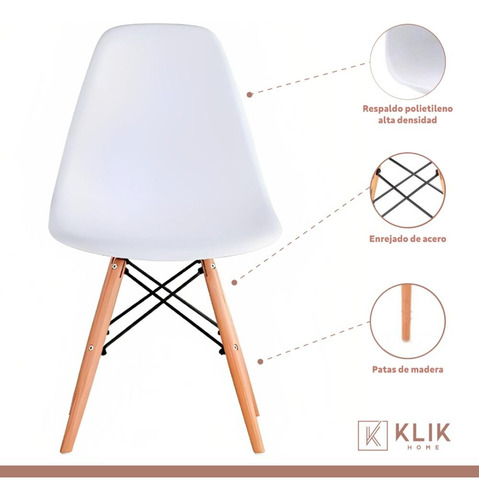 Comedor Mesa De 120x80 Rectangular Blanca + 6 Sillas Eames -