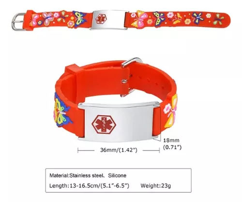 Pulsera Alerta Medica Para Niños Personalizada Con Grabado