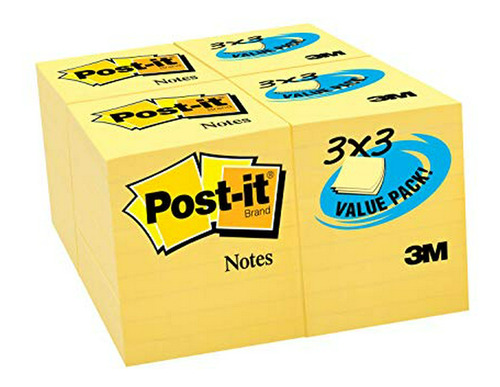 Notas Post-it, 3 En X 3 En, 36 Pads, 90 Hojas / Pad (654-36v