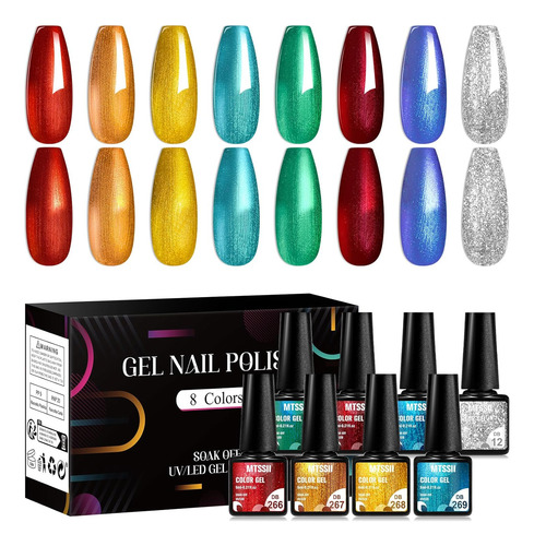Esmalte De Uñas En Gel Cromado Mtssii, 8 Colores Metálicos: