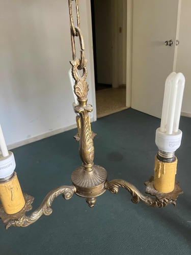 Lámpara Colgante Antigua Vintage De Bronce Con 3 Luces