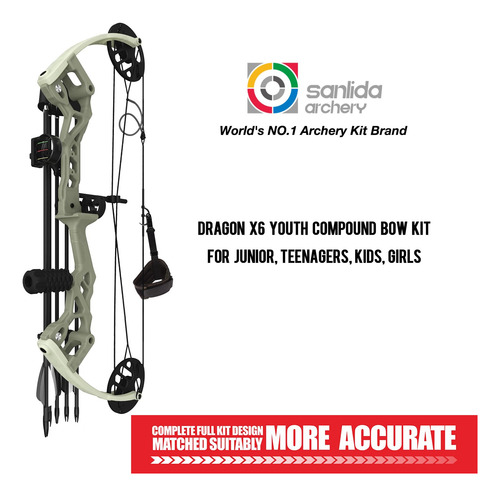Juego De Arco Compuesto Sanlida X6 Para Jóvenes 19-28 Pulgad Verde Ambidiestro