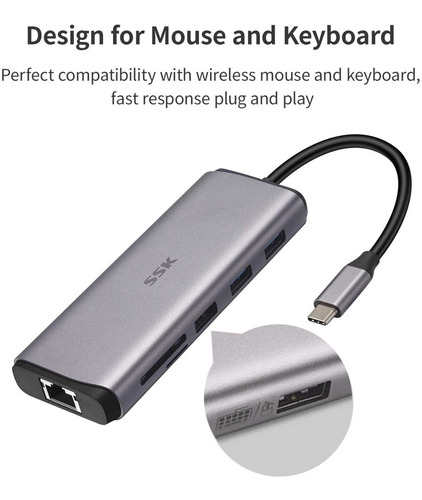 Imagen 3 de 8 de Adaptador Usb-c - 2 Port Usb 3.0 + Hdmi + Red + Pd - Pc/mac