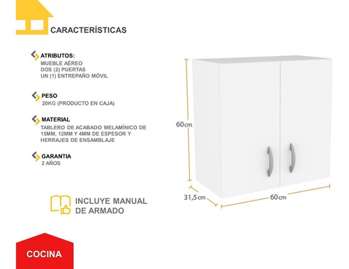 Imagen 5 de 7 de Módulo Aéreo 2 Puertas Casalista® Cocina