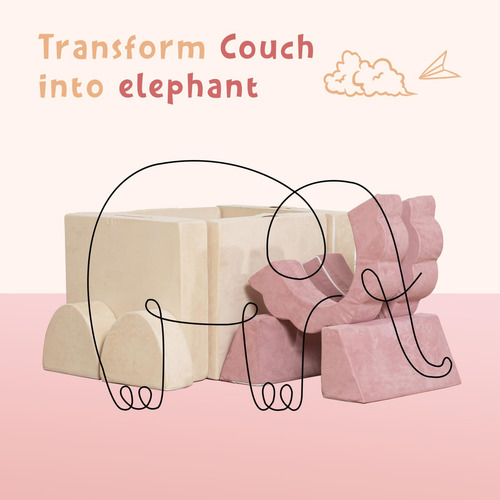 Annualring Sofá Infantil De 10 Piezas Sofá Modular Plegable Beige Y Rosa