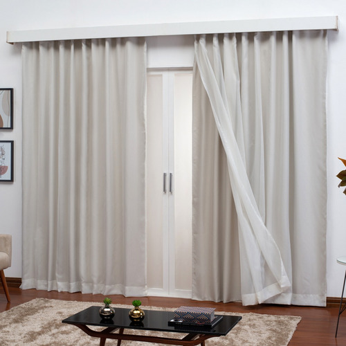 Cortina Blackout Tecido Com Voil 12.00x2.20 Trilho Suíço Max