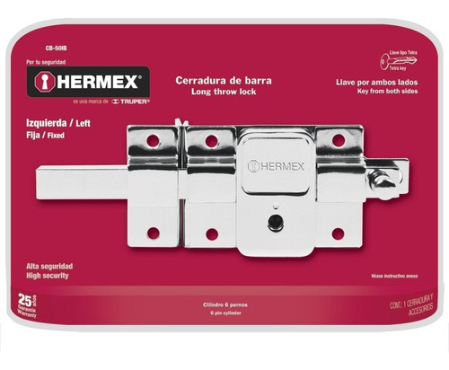 Cerradura Barra Fija Tetra Izq Hermex 43511