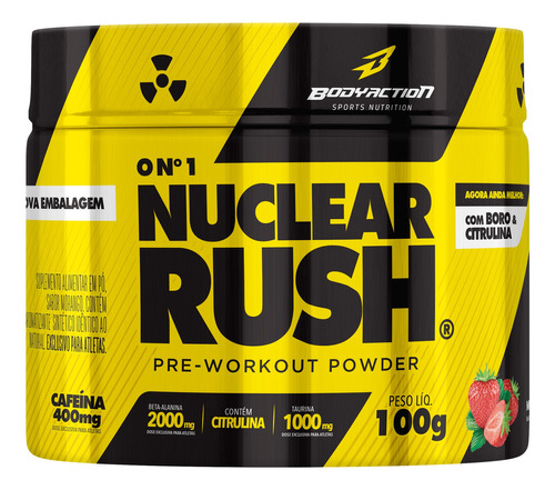 Nuclear Rush - 2000mg Beta Alanina - Bodyaction Sabor Morango