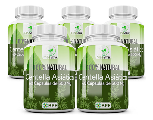 Centella Asiática 100% Natural Pura Cápsulas 5 Frascos 