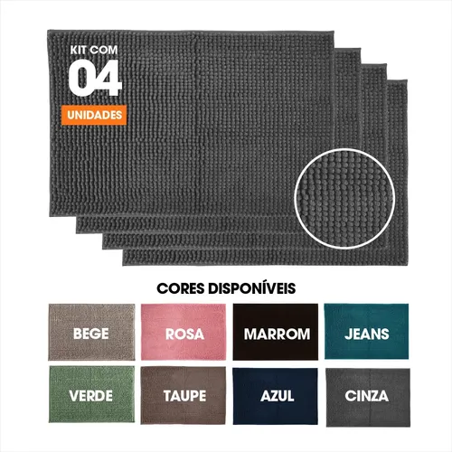 Kit 4 Tapetes  de Banheiro  Microfibra Bolinha