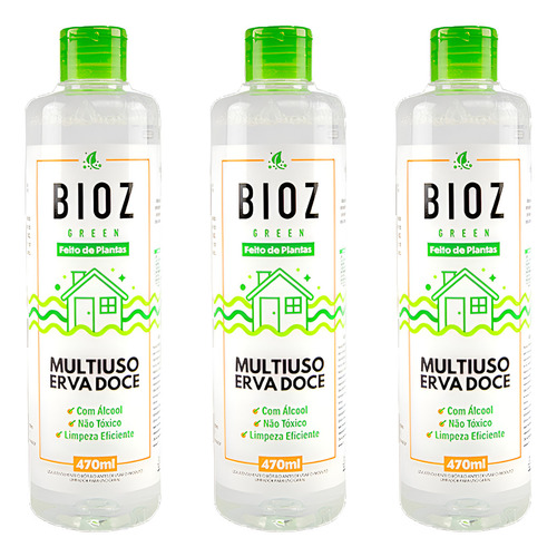 Kit 3x: Multiuso Limpeza Biodegradável Erva Doce Bioz 470ml