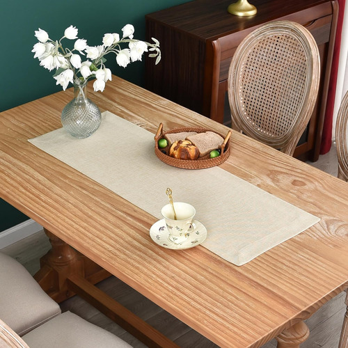 Newisher Farmhouse Rustic Table Runner Solid Beige Rectan...