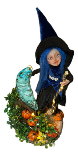 Bruja Bella Azul Con Luces Y Base Unica - Cosas De Duendes Bruja