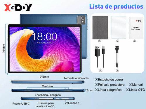 Tablet Xgody Android 12 10.1 Pulgadas Pad Wifi 10 Gb+256 Gb