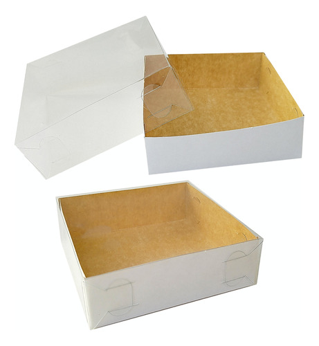 25 Cajas Base Blanca Tapa Transparente 12x12x4 Cms Mod 1806