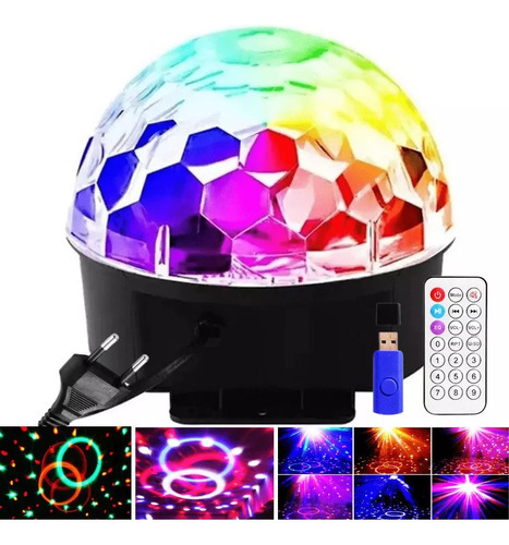 Globo Colorido Cristal Led Meia Bola Maluca Mágica Pendrive 110V/220V