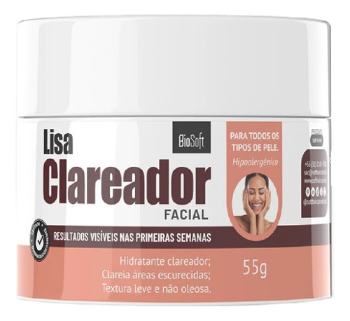 Creme Lisa Clareador Facial 55g Biosoft Momento de aplicação Dia/Noite Tipo de pele Normal