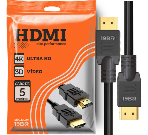 Cabo Hdmi 5m Metros Preto Premium 4k 3d Full Hd Tv Pc Video Game