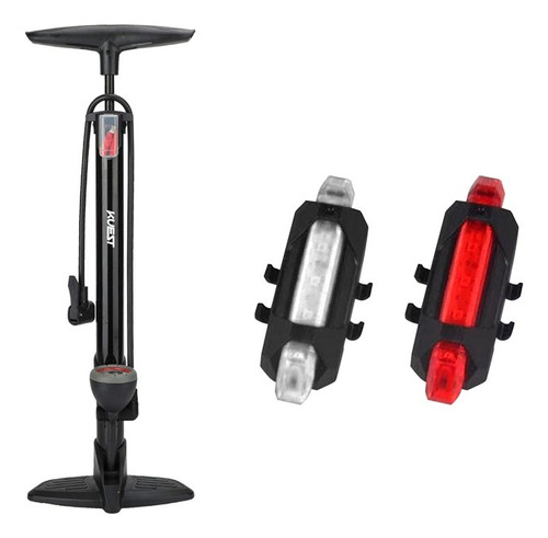 Inflador Bicicleta Moto Pelota + Par Luces Delantera Trasera