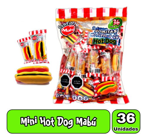  Gomitas Mini Hot Dog De Mabú Bolsa De 36 Unidades