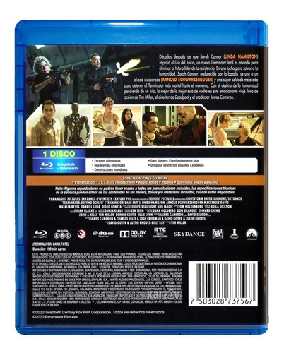 Terminator 6 Destino Oculto Schwarzenegger Pelicula Blu-ray