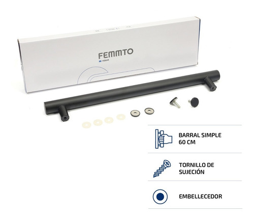 Imagen 7 de 8 de Manijon Barral Puerta Acero Inoxidable Negro 60 Cm 600 Mm