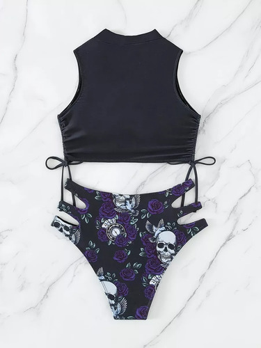 Bikini De Dos Piezas Con Cordón Floral Para Mujer Violeta Xl