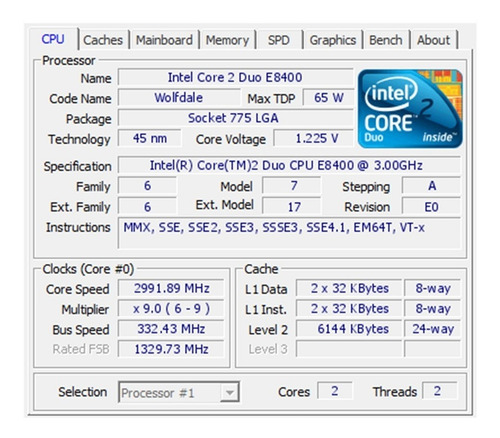 Imagem 3 de 3 de Core 2 Duo E8400 Lga 775 3ghz 6mb Intel 945 G31 G41 G45 G965