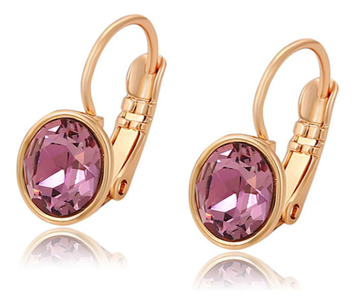 Aretes Oro 18k Lam Swarovski Moradas Arracada Huggies Regalo