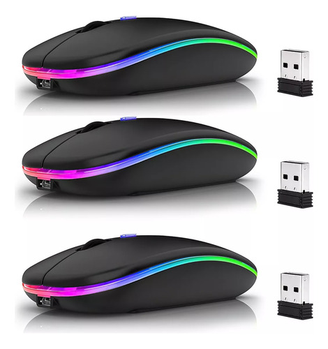 3pzs Ratón Silencioso Deoficina Mouse Inalámbrico Recargable, 2.4g Mouse Inalámbrico Recargable, Con Receptor Usb, Clic Silencioso, Luz De Respiración De Retroiluminación Colorida. (negro)
