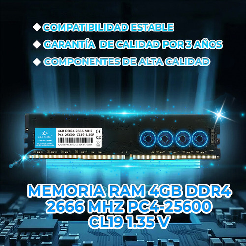 Memoria Ram Ddr4 4gb 2666 Mhz Pc4-25600 Cl19 1.35v 3.2gbps