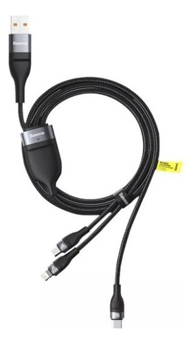 Cable microcargador Baseus 3 en 1 USB-C P C Lightning de 100 W, color negro