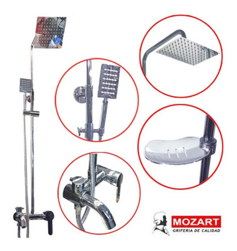 Set Completo De Ducha Mozart 2043 7 Piezas Acero Inoxidable