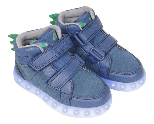 Zapatilla Luces Azul Caña Alta Con Velcro Niño Colloky