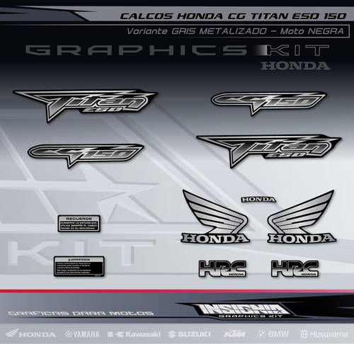 Calcos Honda Titan Cg 150 - Gris Metalizado- Insignia Calcos