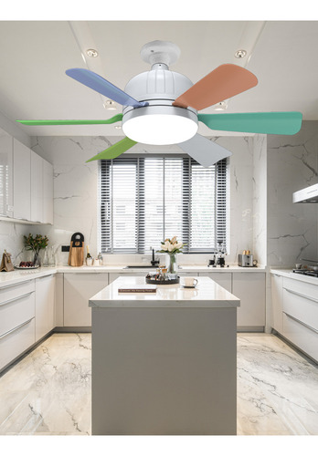 Ventilador de techo silencioso con luz LED, cambio de luz de 3 colores, ajuste de velocidad del viento de 4 velocidades