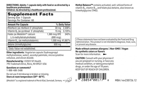 Suplemento Klaire Labs Sfi Health Methyl Balance 60 Cápsulas