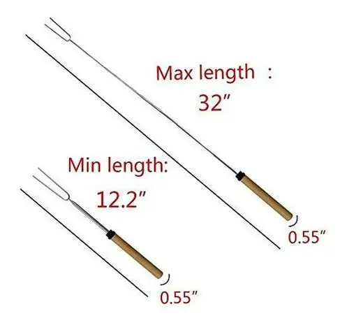 Pinchos Telescópicos Para Barbacoa - Pack De 8 Unidades, Acero Inoxidable, Mango De Madera, Ideales Para Malvaviscos Y Brochetas
