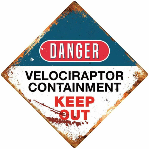 Cartel Metal Aluminio Danger Velociraptor Diamante